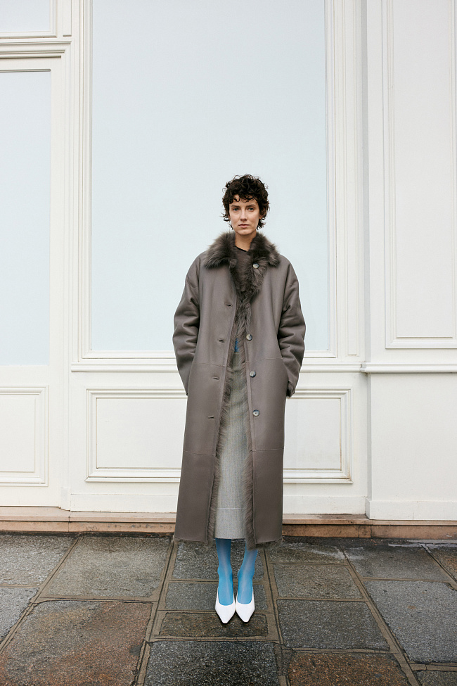 Дубленка Джиа (GIA) серо-зелёная — каталог женской одежды | Магазин Luda Nikishina