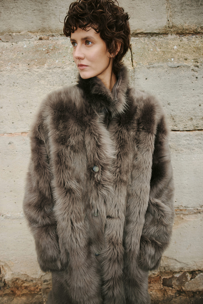 Дубленка Джиа (GIA) серо-зелёная — каталог женской одежды | Магазин Luda Nikishina