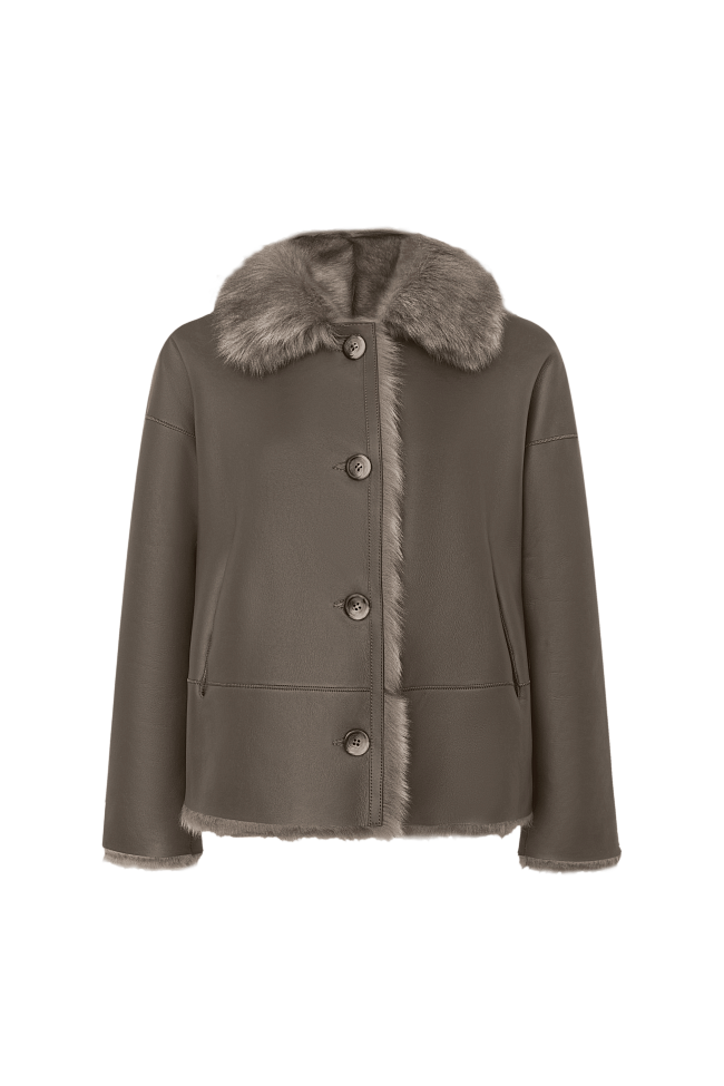 Дубленка Рене (RENE) оливковая — каталог женской одежды | Магазин Luda Nikishina